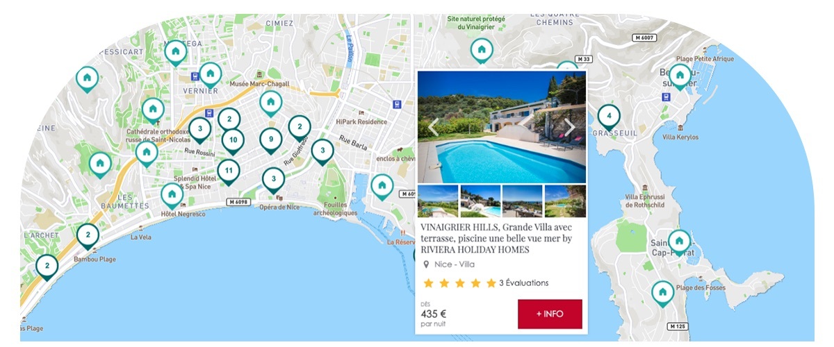 visuel de la carte interactive de RHH pour trouver une villa 