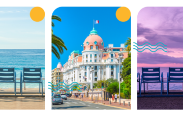 3 photos, dont 2 représentant la promenade des anglais le jour et le soir, puis une autre de l'hôtel Negresco à Nice